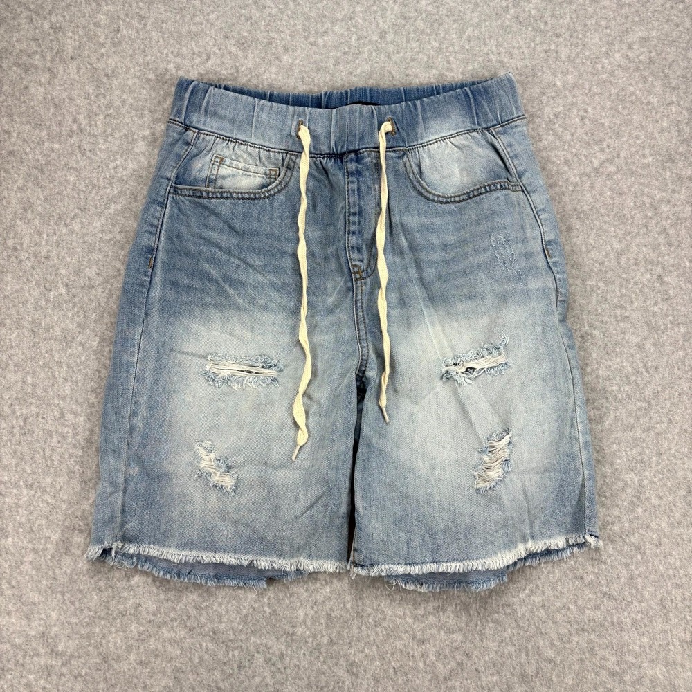 Rewash Jean Shorts Womens M Blue Distressed Frayed Hem Drawstring Denim Jogger